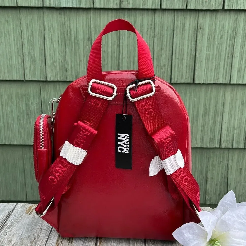 Madden Faux Leather Dome Ring Backpack Red Purse Bag